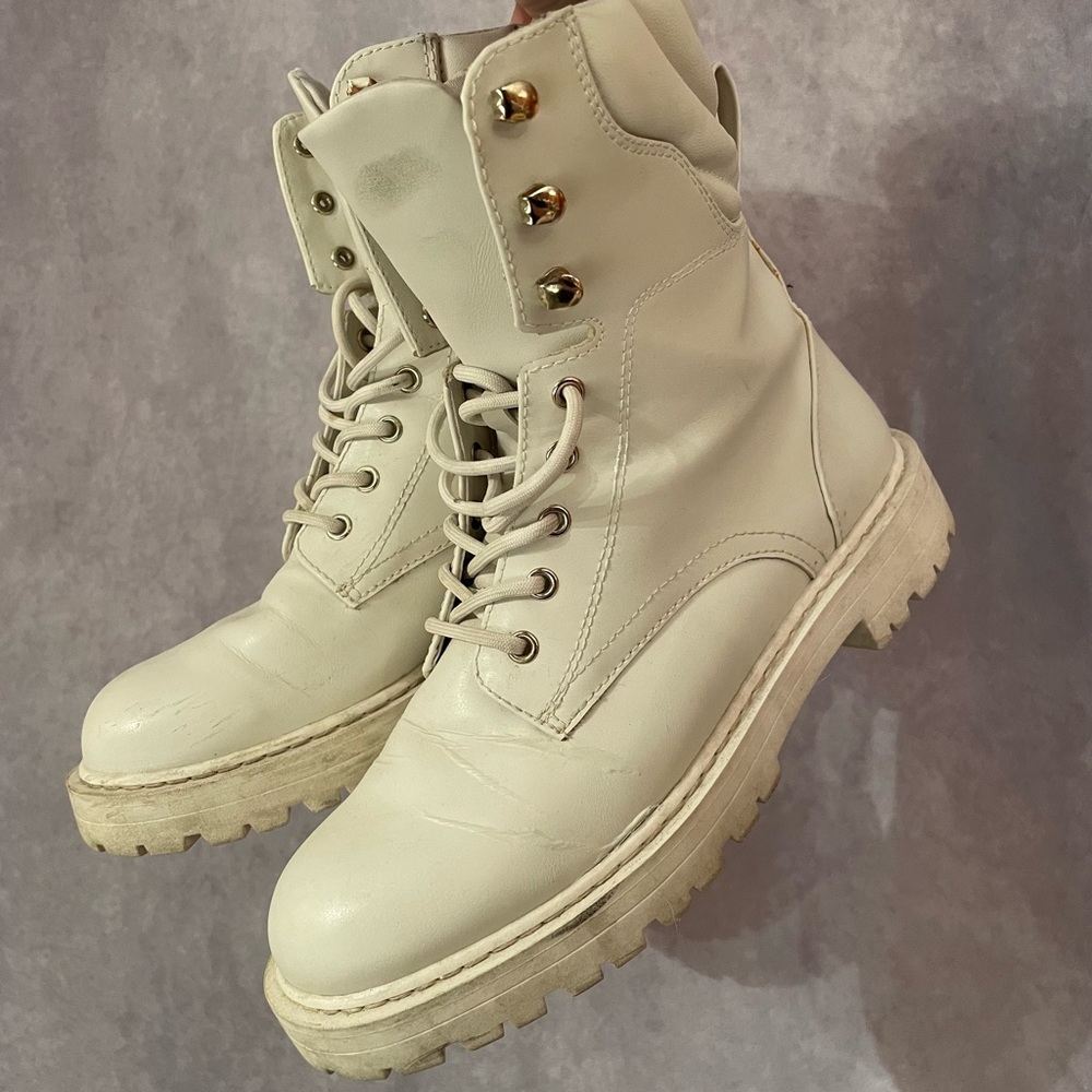 Cream Combat Boots
